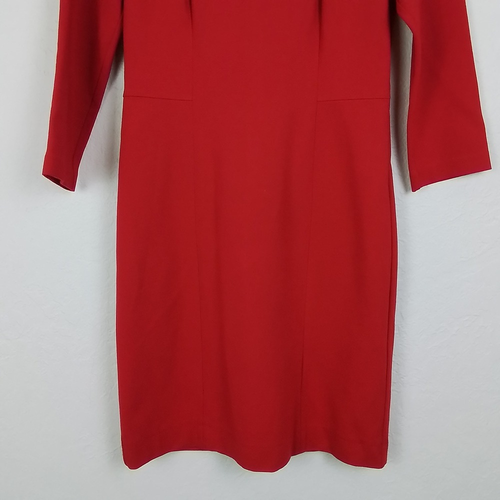 Talbots Red Sheath Dress 2 Heavy Thick‎ Cowl Neck 3/4 Sleeve Workwear Career - Picture 12 of 13